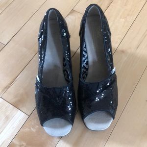 TOM’s Sequin Peep-Toe Wedges - NEW
